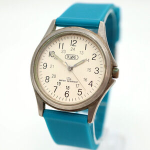 Vintage Tozai Unisex Watch 33mm Round Dial Blue Silicone Strap with New Battery